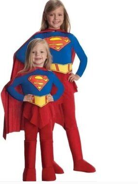 Supergirl Halloween Costume 2/4 Jumpsuit, Cape, Boot Tops, Belt 5 Pc Toddler